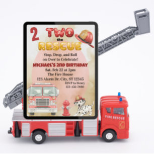 Invitation Two the Rescue, Camion de pompiers à l'aquarelle 2