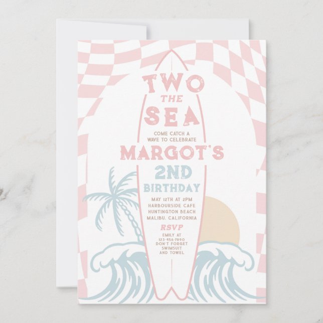 Invitation Two The Sea Modern Surf Surboard 2e anniversaire (Devant)