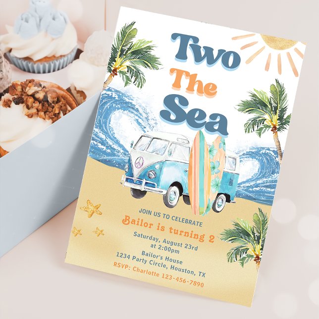 Invitation Two The Sea Surf Beach 2e fête d'anniversaire (Créateur téléchargé)