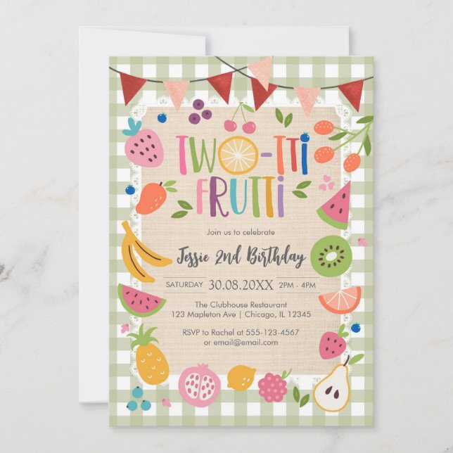 Invitation Two-tti Frutti Twotti Fruit Tropical 2nd Birthday  (Devant)