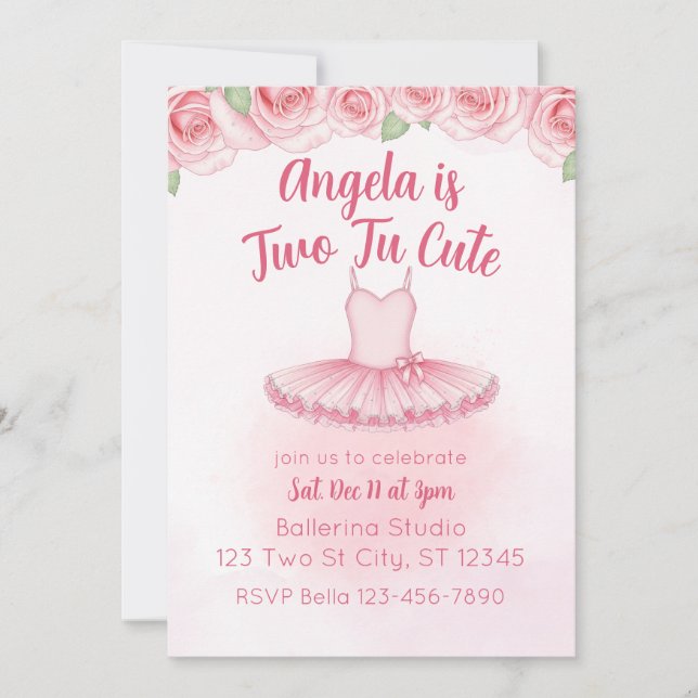 Invitation Two Tu Cute, Ballerina 2nd Birthday (Devant)