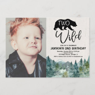 Invitation Two Wild 2e anniversaire garçon rustique montagnes