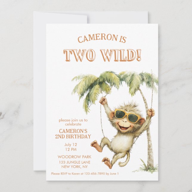 Invitation Two Wild Monkey Second Birthday (Devant)