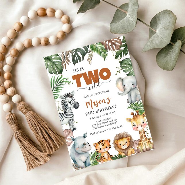 Invitation Two Wild Party Animals Kids 2nd Birthday (Créateur téléchargé)