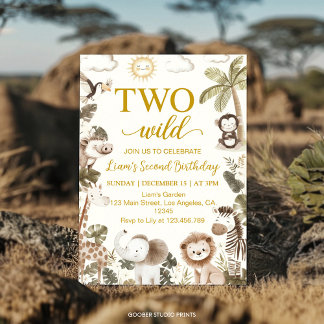 Invitation Two Wild Safari Animals 2nd Birthday Party