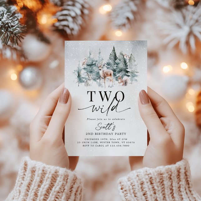 Invitation Two Wild Winter Woodland Animals 2nd Birthday (Créateur téléchargé)