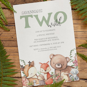Invitation Two Wild   Woodland Animal Kids Birthday Party