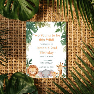 Invitation Two Young Safari Jungle Animals 2nd Birthday