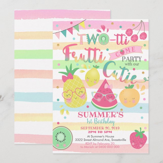 Invitation Twotti Frutti - 2e anniversaire - Fruit (Devant / Derrière)