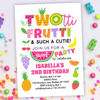 Invitation TWOtti Frutti Fruit tropical Été 2e anniversaire