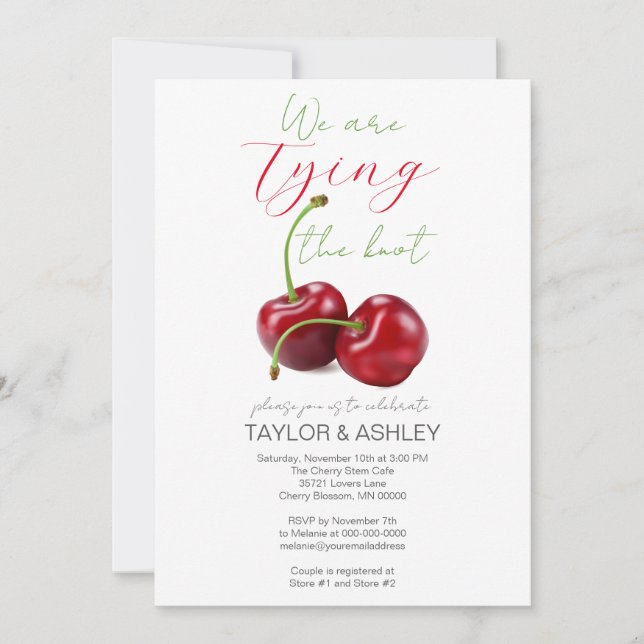 Invitation Tying Knot Cherry Fiançailles (Devant)