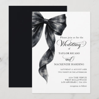 Invitation Tying the Knot Black Ribbon Watercolor Wedding