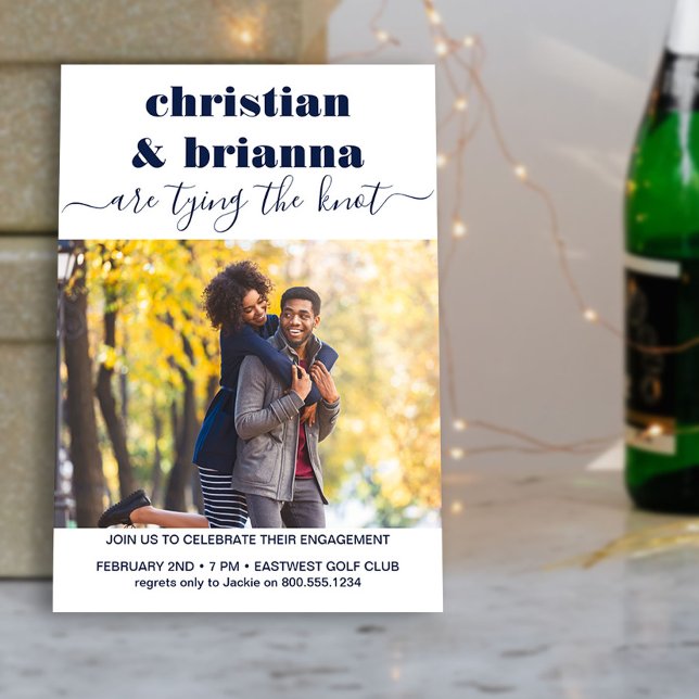 Invitation Tying the Knot Elegant Script Photo Fiançailles (Photo Engagement Party Invite from my Engagement Party Invitations Collection)