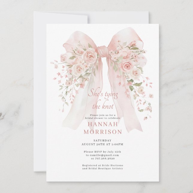Invitation Tying The Knot Rose Pâle Baby Shower de Mariée (Devant)