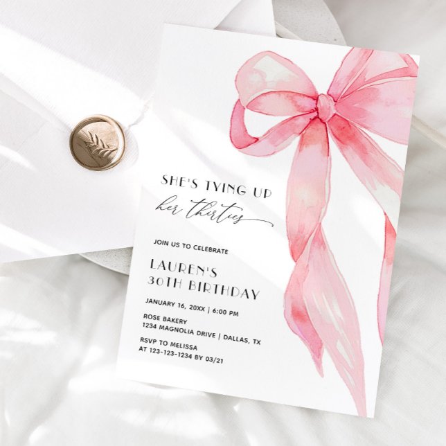 Invitation Tying Up Her Thirties Coquette Bow 40th Birthday (Créateur téléchargé)