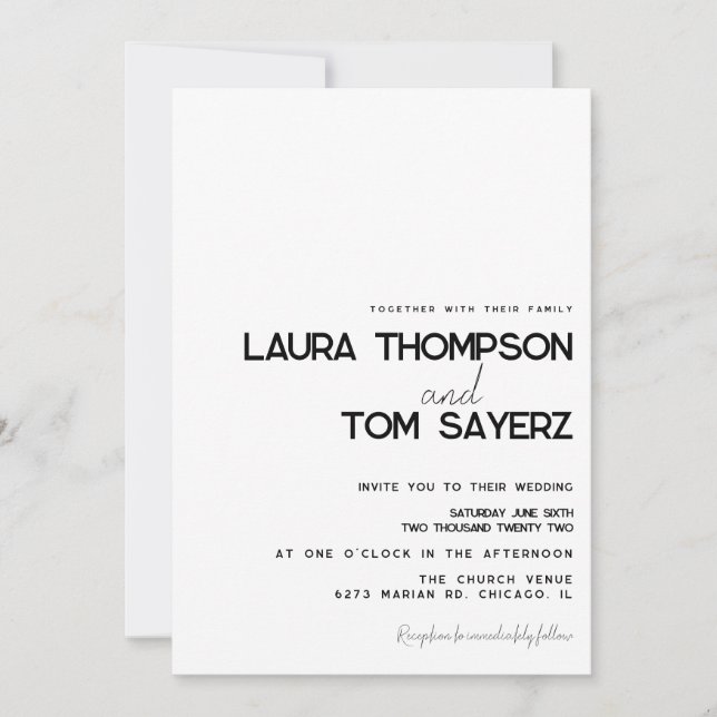 Invitation Type moderne Mariage simple à main (Devant)