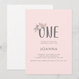 Invitation Type rose pâle de la fille et 1er anniversaire fle