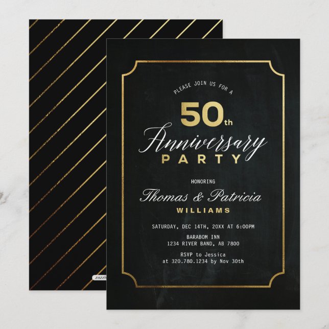 Invitation Typograph Gold pour les 50 ans de maria (Devant / Derrière)
