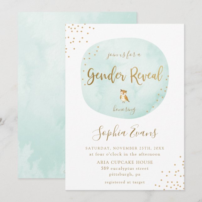 Invitation Typographie Aquarelle Sexe Révéler l'or vert (Devant / Derrière)