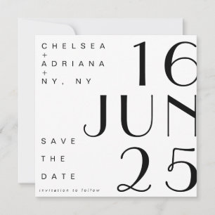 Invitation Typographie Art Déco Noir Blanc Enregistrez la Dat