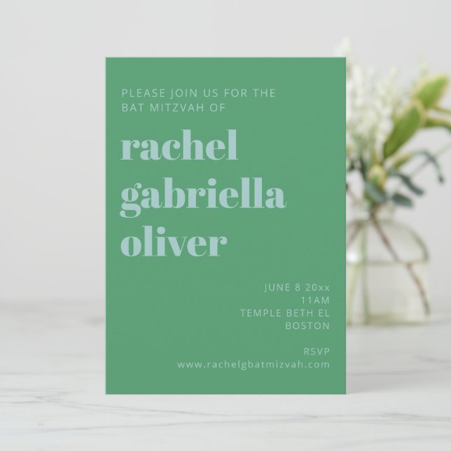 Invitation Typographie audacieuse Bat mitzvah moderne bleu et (Debout devant)