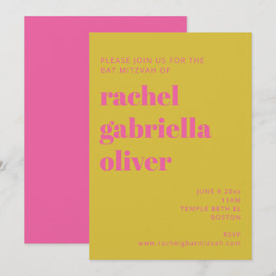 Invitation Typographie audacieuse Bat mitzvah moderne rose ja