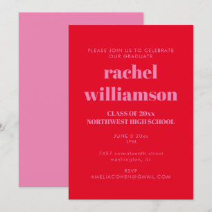Invitation Typographie audacieuse Bright Rose Red Graduation 