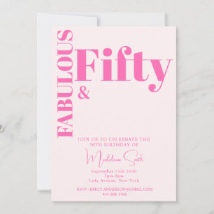 Invitation Typographie audacieuse Rose chaud moderne 50e anni