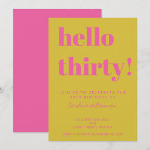 Invitation Typographie audacieuse rose jaune moderne 30e anni