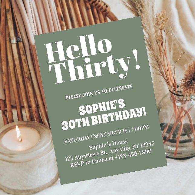 Invitation Typographie audacieuse Sage Green 30e anniversaire (Créateur téléchargé)