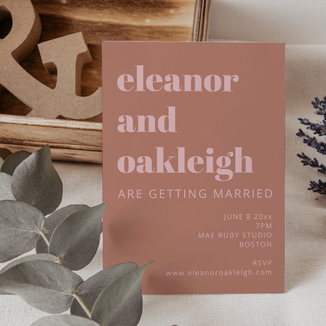 Invitation Typographie audacieuse Terracotta Blush Mariage mo (Créateur téléchargé)