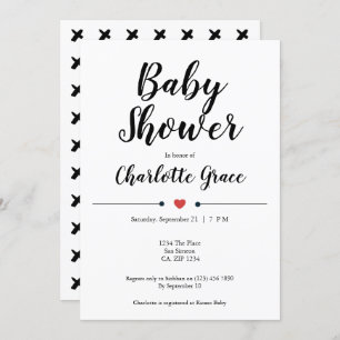 Invitation Typographie Baby shower noir blanc Coeur Baisers