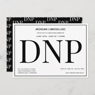 Invitation Typographie Black White DNP Graduation Party