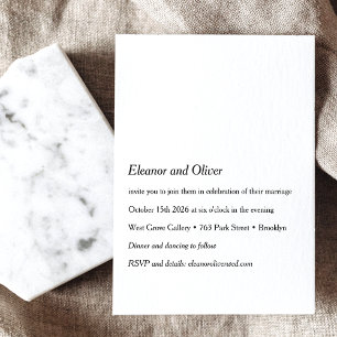 Invitation Typographie blanche moderne minimaliste Mariage Bo