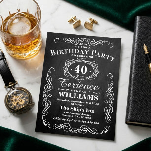 Invitation Typographie branchée Chalkboard fête d'anniversair