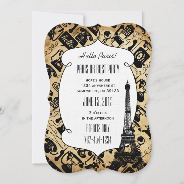 Invitation Typographie Calligraphie Paris France Tour Eiffel (Devant)