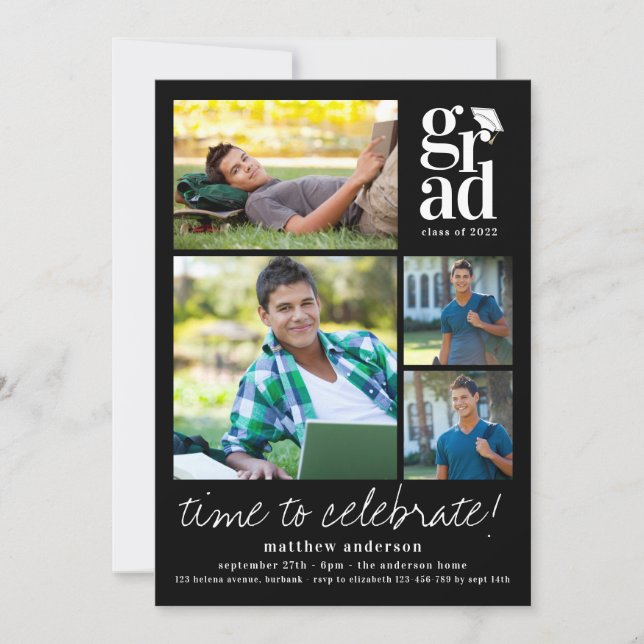 Invitation Typographie Casquette Photos Graduation (Devant)