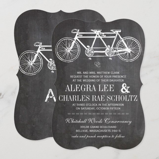 Invitation Typographie Chalkboard Retro Bicyclette construite (Devant / Derrière)
