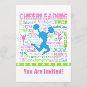 Invitation Typographie Cheerleading en pastel personnalisée