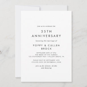 Invitation Typographie chic 25e anniversaire du Mariage