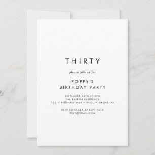 Invitation Typographie chic 30e fête d'anniversaire