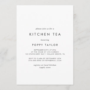 Invitation Typographie chic Fête des mariées de thé de cuisin