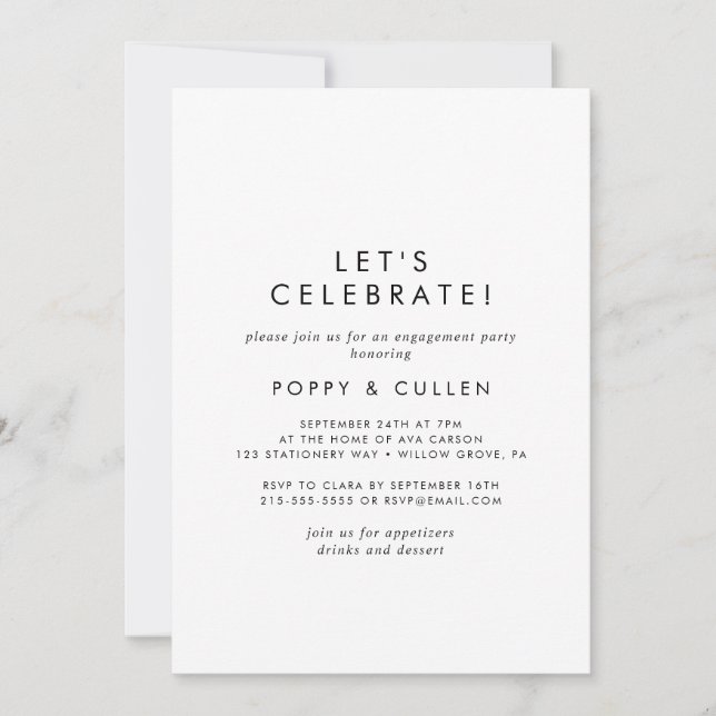 Invitation Typographie chic Fêtons notre fête (Devant)