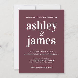 Invitation Typographie Chic Simple Mariage Bourgogne