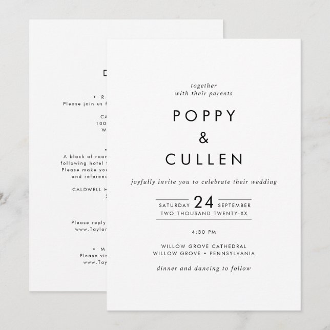 Invitation Typographie Chic Tout en un Mariage (Devant / Derrière)