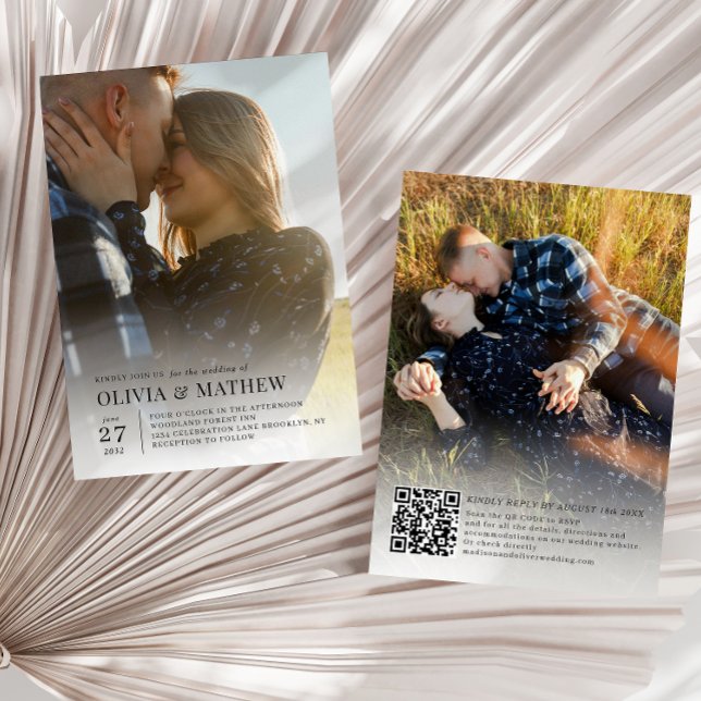 Invitation Typographie classique simple 2 Photo QR Code Maria (Créateur téléchargé)