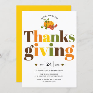 Invitation Typographie colorée citrouille Thanksgiving