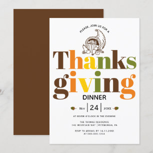 Invitation Typographie colorée et cornucopie Thanksgiving