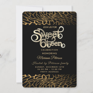 Invitation typographie cool or noir léopard doux 16