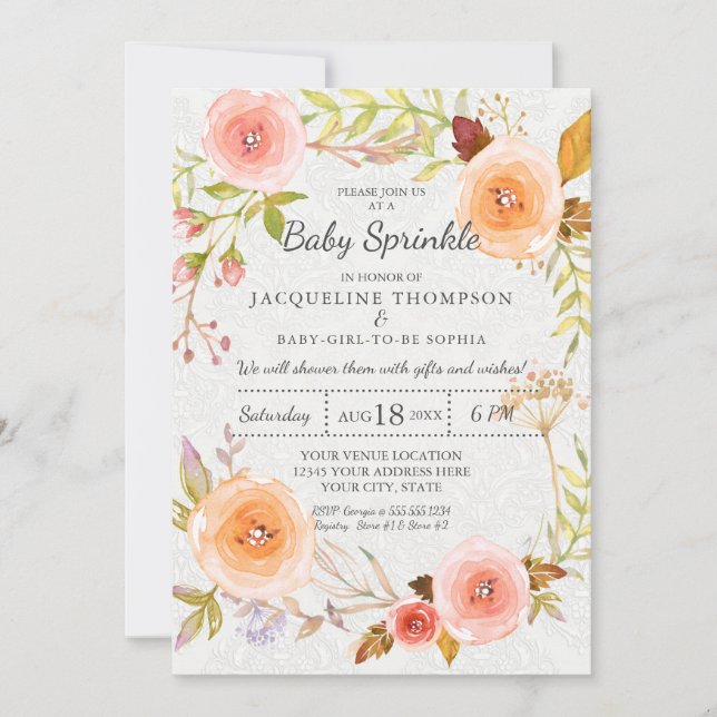 Invitation Typographie d'arrosage de bébé Aquarelle Florale W (Devant)